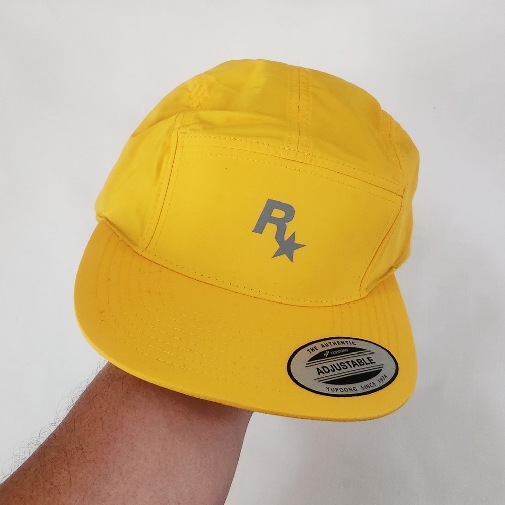 Rockstar Games 5 Panel Cap Yellow Mens OSFM Strapback Adjustable Nylon Official